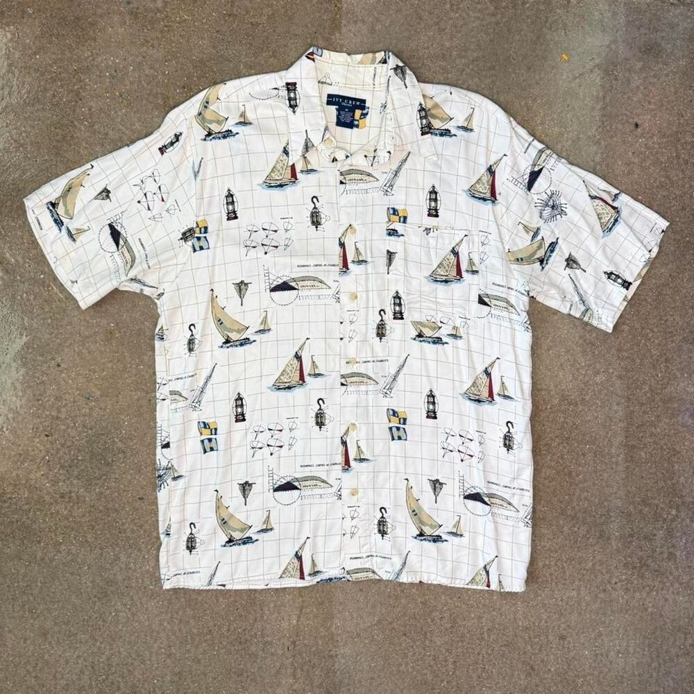 Ivy Crew Sailboat Print Button Up‎ Shirt Nautical All Over Print Medium